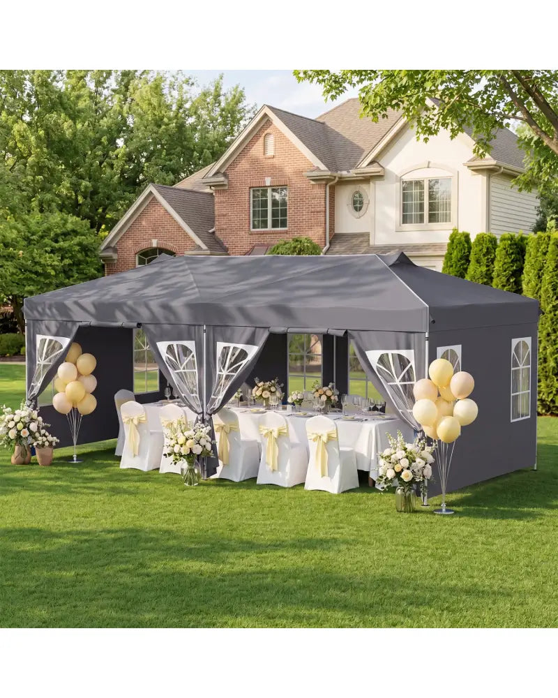 10 x 20 FT Pop Up Canopy Tent with 6 Sidewalls and Adjustable Height-Gray - Gray - Canopies