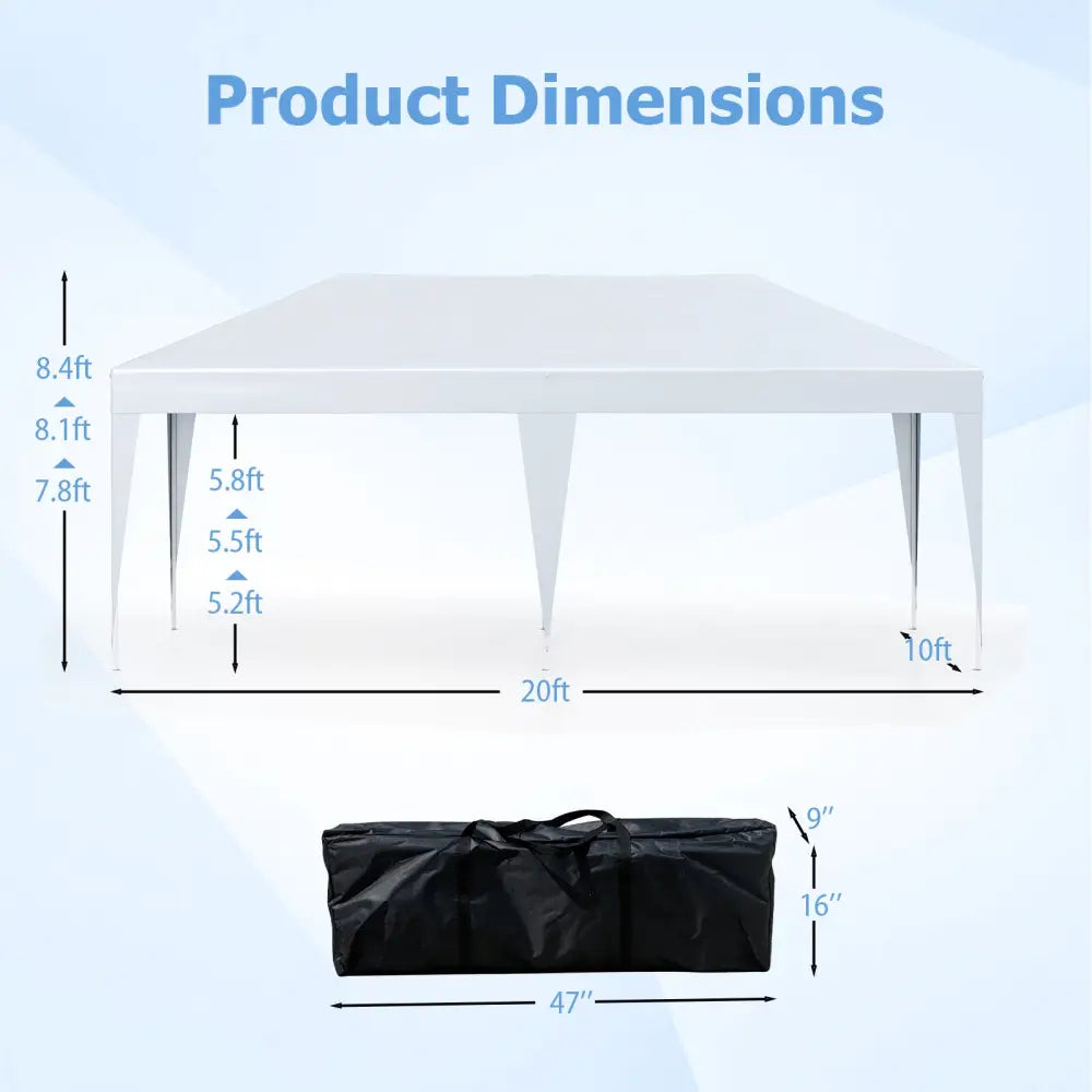 10 x 20 FT Pop up Canopy Tent with Carry Bag for Party BBQ-White - White - Canopies