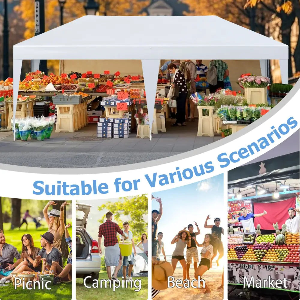 10 x 20 FT Pop up Canopy Tent with Carry Bag for Party BBQ-White - White - Canopies