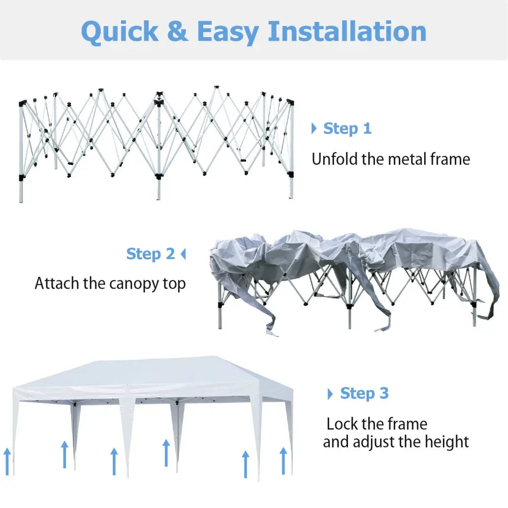 10 x 20 FT Pop up Canopy Tent with Carry Bag for Party BBQ-White - White - Canopies