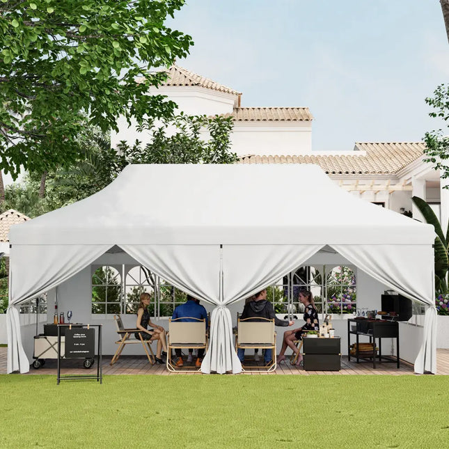 10 x 20 FT Pop up Canopy with 6 Sidewalls and Windows and Carrying Bag for Party Wedding Picnic-White - White - Canopies