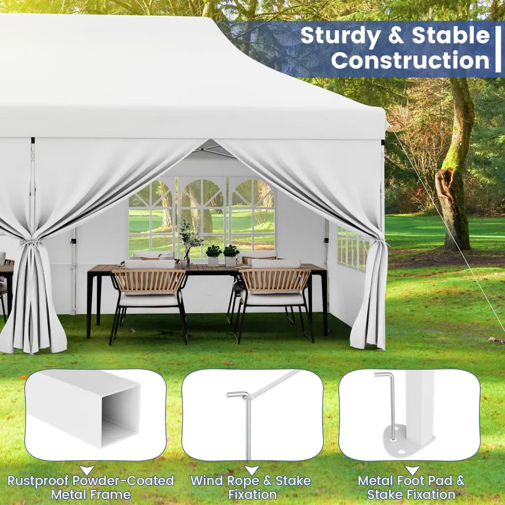10 x 20 FT Pop up Canopy with 6 Sidewalls and Windows and Carrying Bag for Party Wedding Picnic-White - White - Canopies