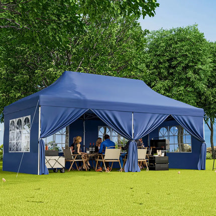 10 x 20 FT Pop up Canopy with 6 Sidewalls and Windows and Carrying Bag for Party Wedding Picnic-Blue - Blue - Canopies