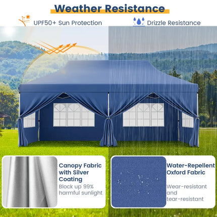 10 x 20 FT Pop up Canopy with 6 Sidewalls and Windows and Carrying Bag for Party Wedding Picnic-Blue - Blue - Canopies