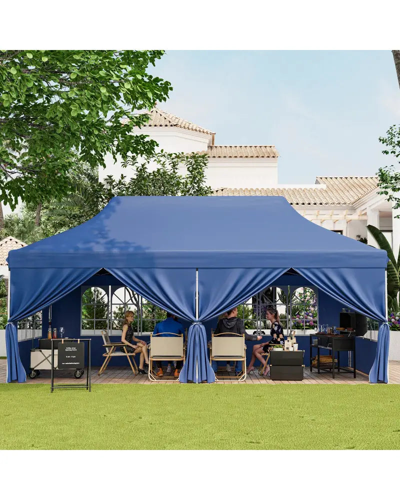 10 x 20 FT Pop up Canopy with 6 Sidewalls and Windows and Carrying Bag for Party Wedding Picnic-Blue - Blue - Canopies