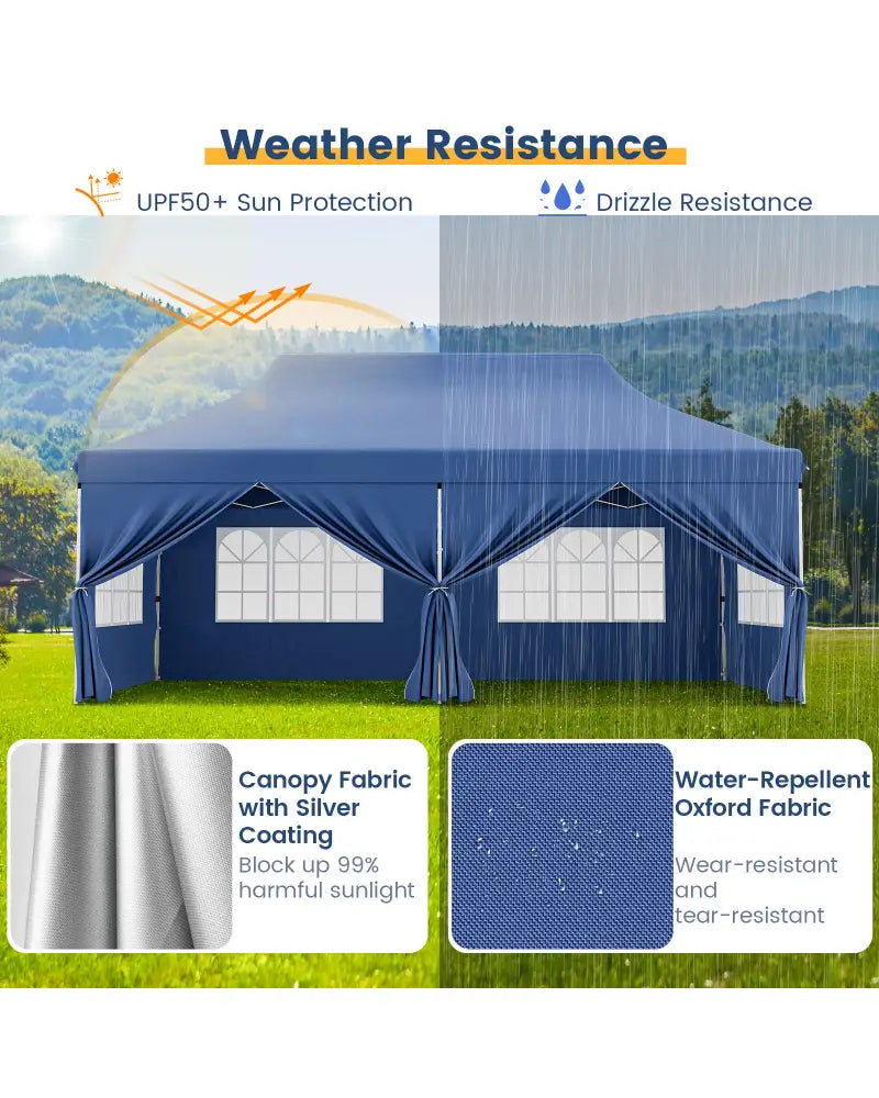 10 x 20 FT Pop up Canopy with 6 Sidewalls and Windows and Carrying Bag for Party Wedding Picnic-Blue - Blue - Canopies