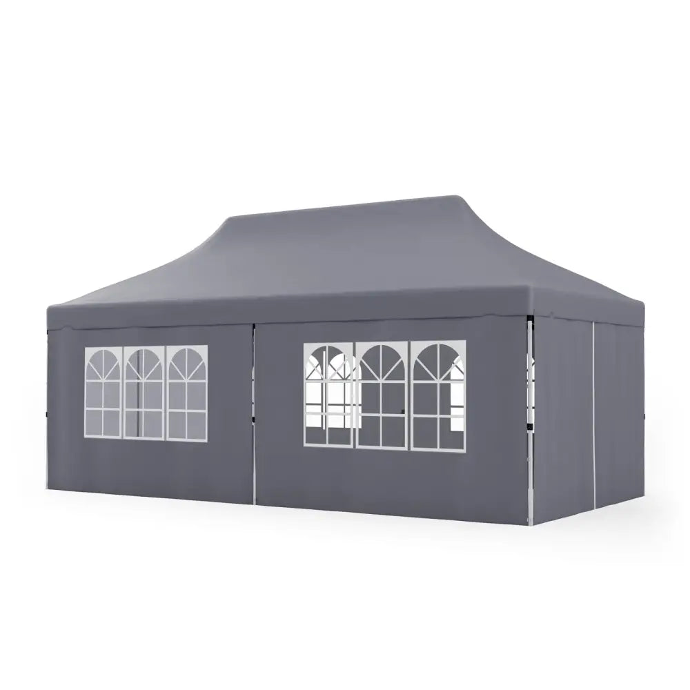 10 x 20 FT Pop up Canopy with 6 Sidewalls and Windows and Carrying Bag for Party Wedding Picnic-Gray - Gray - Canopies