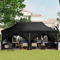 10 x 20 FT Pop up Canopy with 6 Sidewalls and Windows and Carrying Bag for Party Wedding Picnic-Black - Black - Canopies