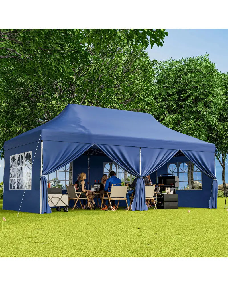 10 x 20 FT Pop up Canopy with 6 Sidewalls and Windows and Carrying Bag for Party Wedding Picnic-Blue - Blue - Canopies