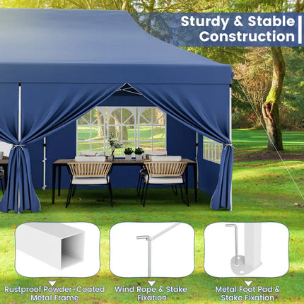 10 x 20 FT Pop up Canopy with 6 Sidewalls and Windows and Carrying Bag for Party Wedding Picnic-Blue - Blue - Canopies