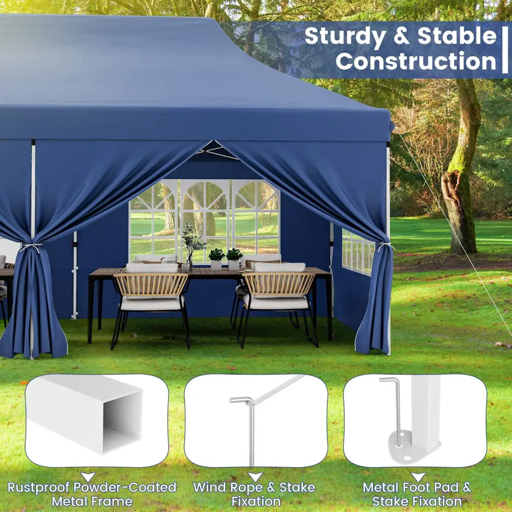 10 x 20 FT Pop up Canopy with 6 Sidewalls and Windows and Carrying Bag for Party Wedding Picnic-Blue - Blue - Canopies