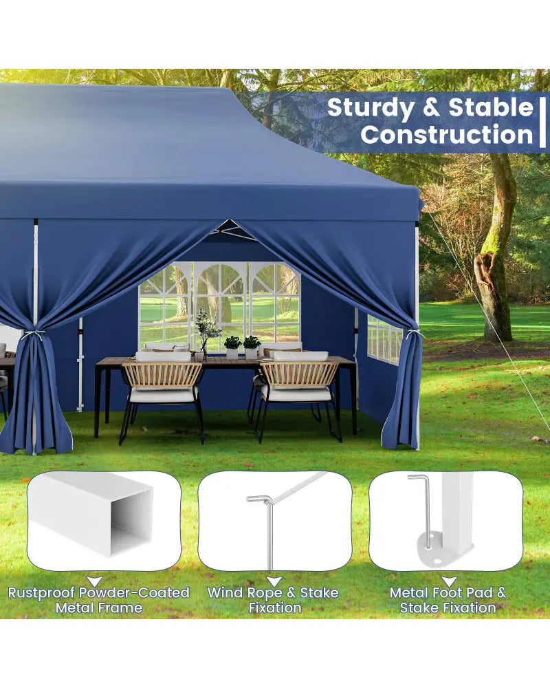 10 x 20 FT Pop up Canopy with 6 Sidewalls and Windows and Carrying Bag for Party Wedding Picnic-Blue - Blue - Canopies