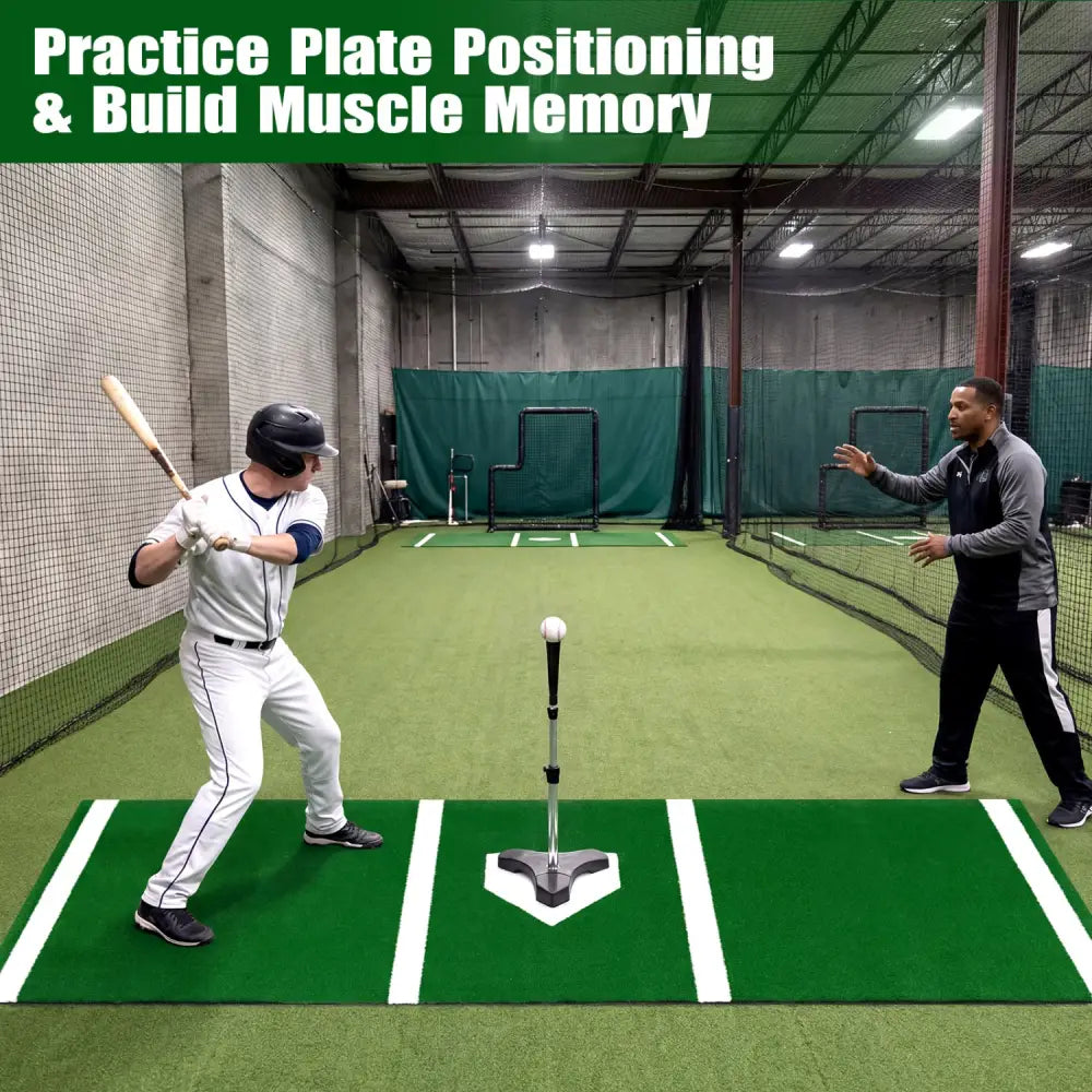 10 x 3.8 ft Baseball and Softball Hitting Mat with Home Plate-Green - Green - Golf