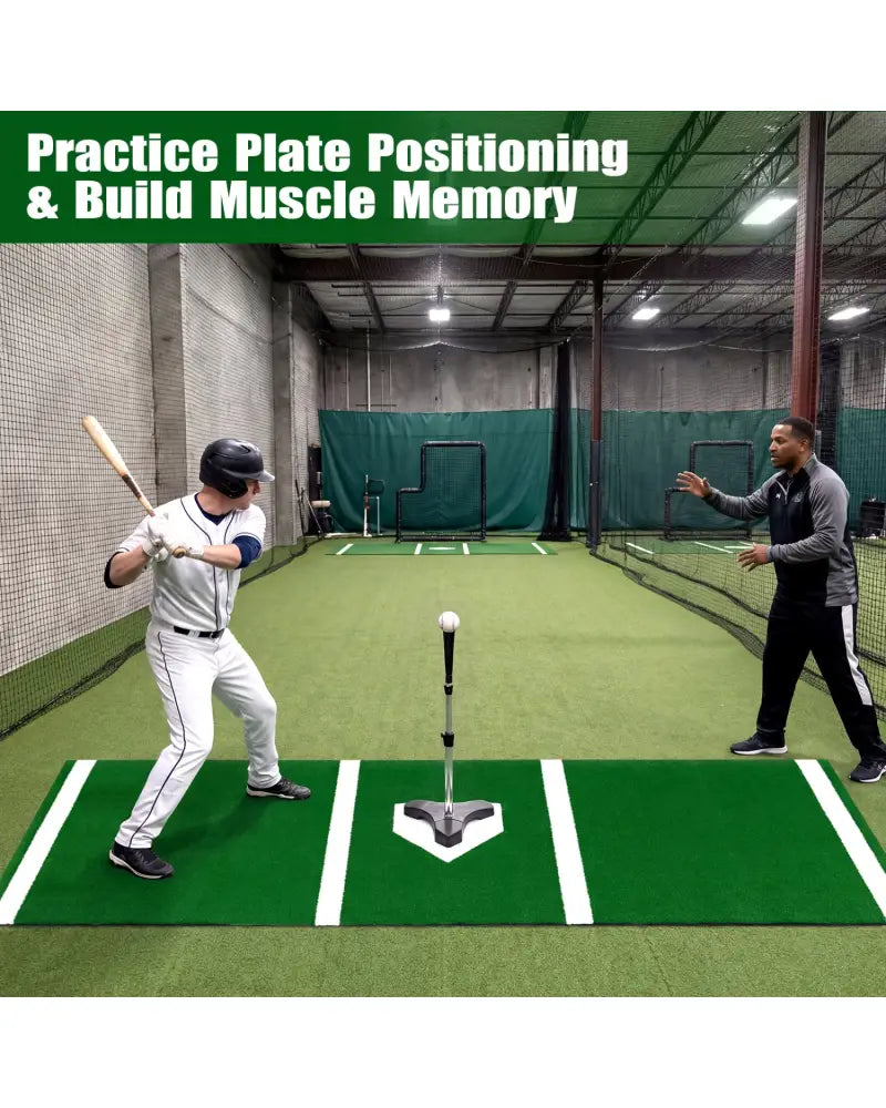 10 x 3.8 ft Baseball and Softball Hitting Mat with Home Plate-Green - Green - Golf