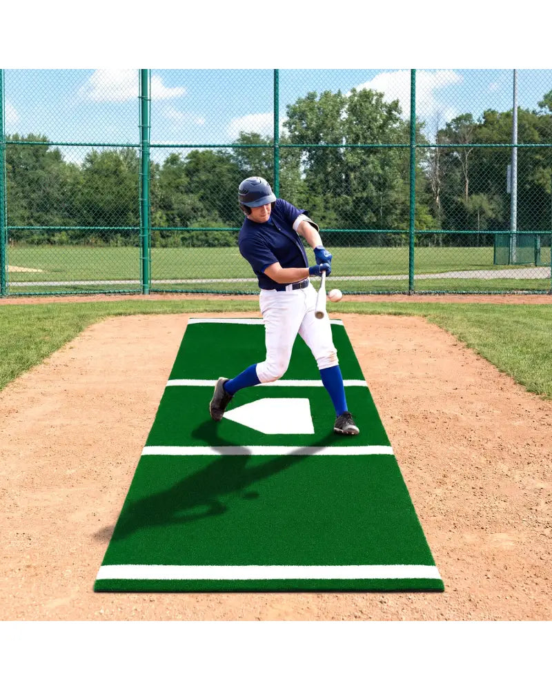 10 x 3.8 ft Baseball and Softball Hitting Mat with Home Plate-Green - Green - Golf