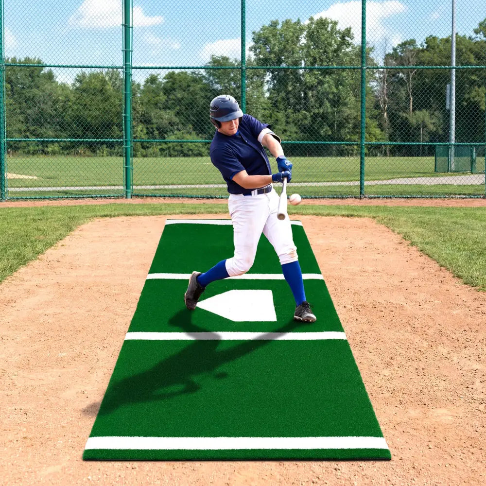 10 x 3.8 ft Baseball and Softball Hitting Mat with Home Plate-Green - Green - Golf