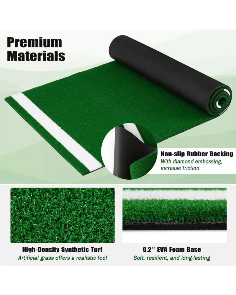 10 x 3.8 ft Baseball and Softball Hitting Mat with Home Plate-Green - Green - Golf
