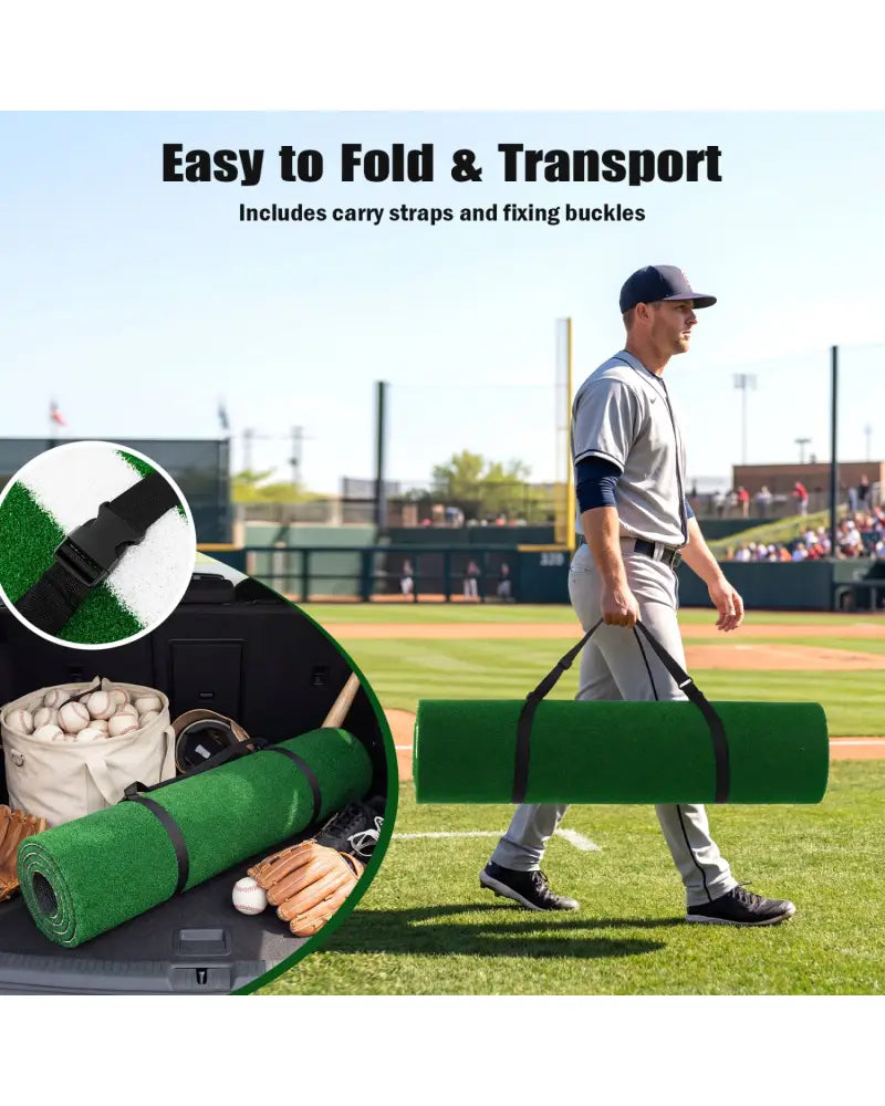 10 x 3.8 ft Baseball and Softball Hitting Mat with Home Plate-Green - Green - Golf