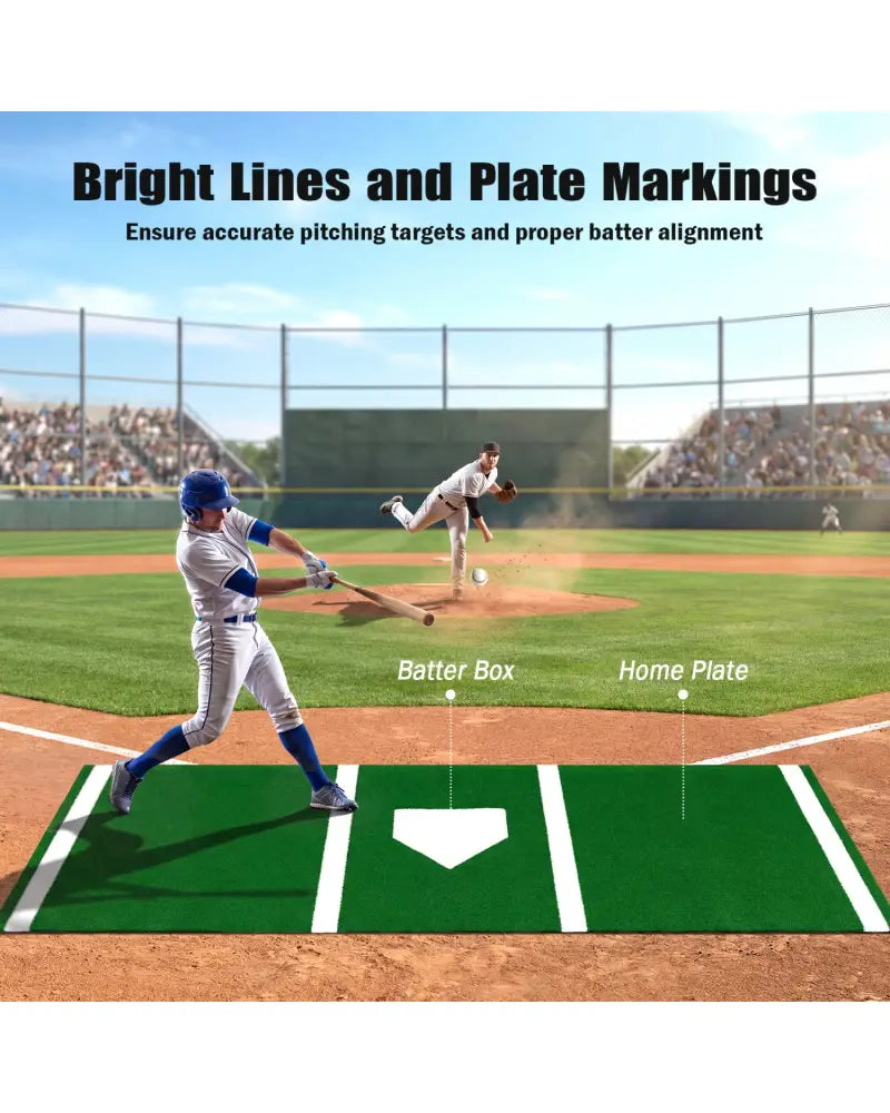 10 x 3.8 ft Baseball and Softball Hitting Mat with Home Plate-Green - Green - Golf