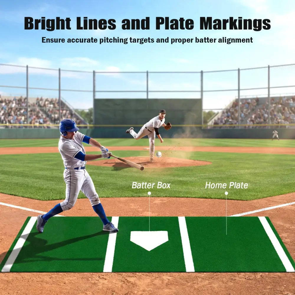 10 x 3.8 ft Baseball and Softball Hitting Mat with Home Plate-Green - Green - Golf