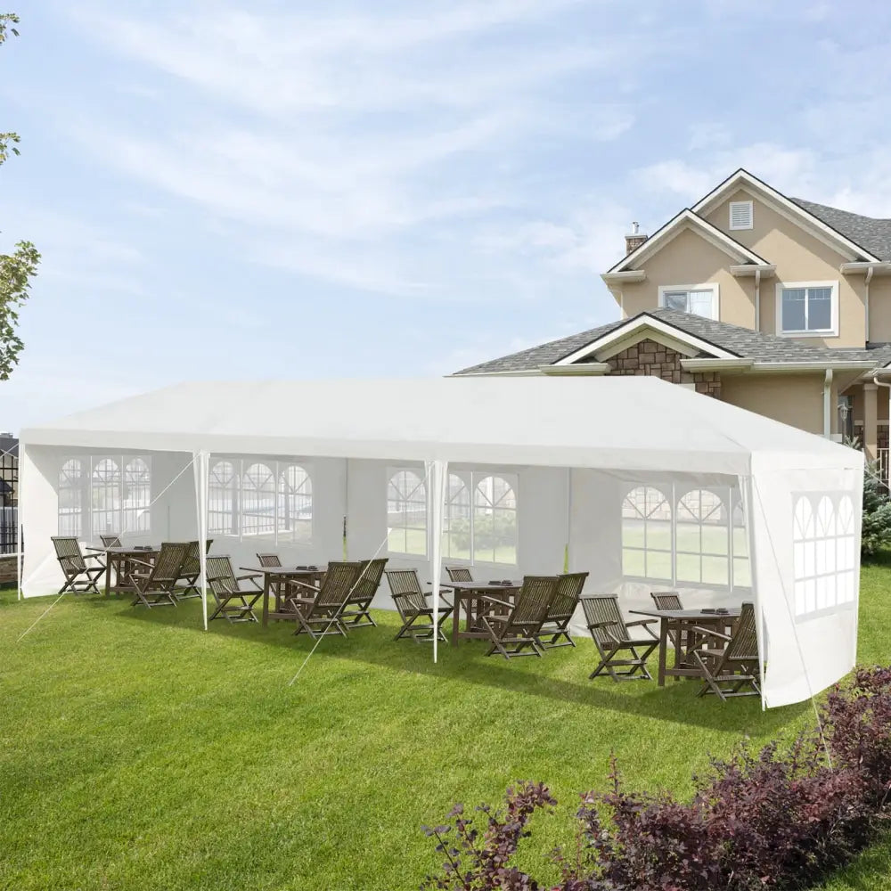 10 x 30 Feet Canopy Tent with 5 Removable Sidewalls for Party Wedding - White - Canopies