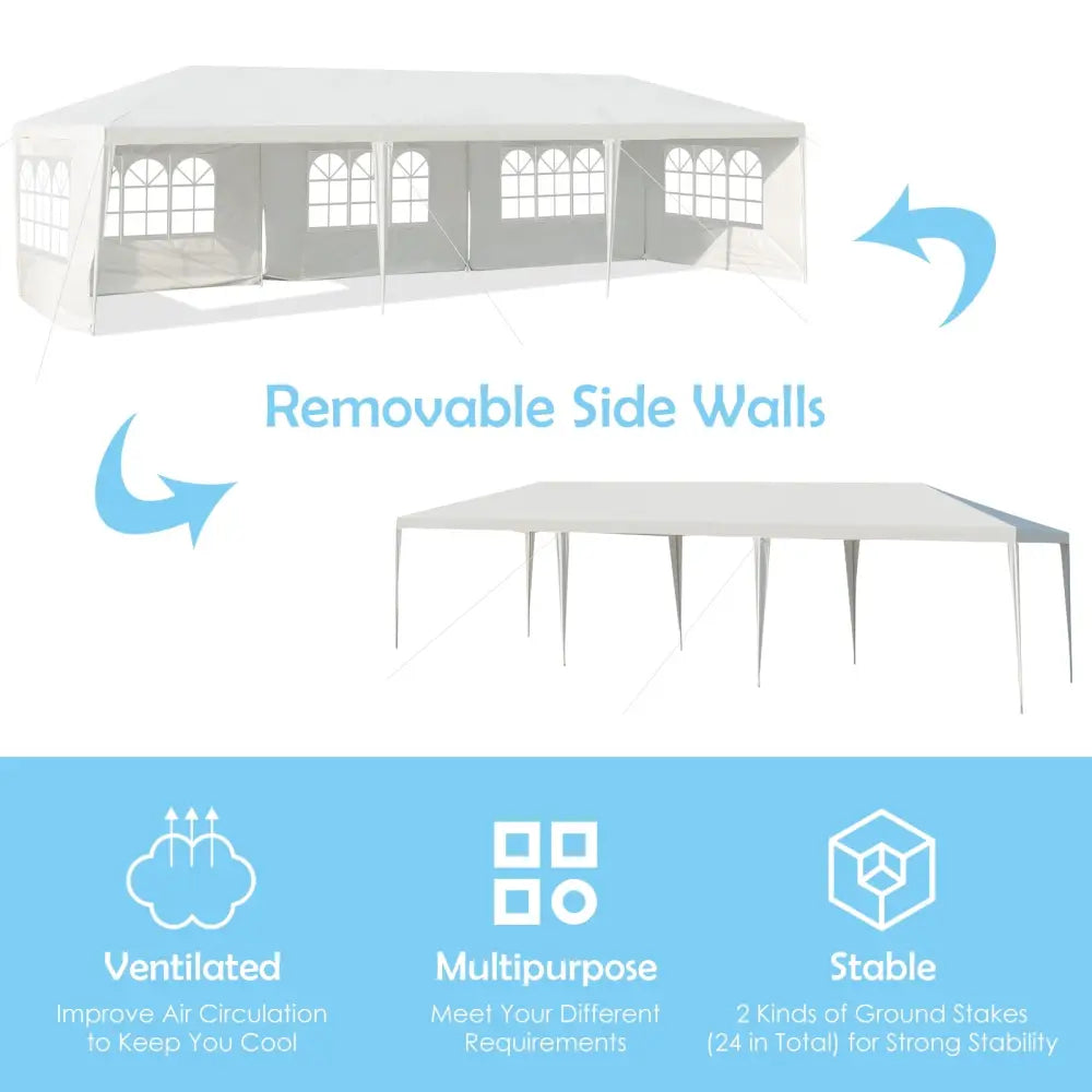 10 x 30 Feet Canopy Tent with 5 Removable Sidewalls for Party Wedding - White - Canopies
