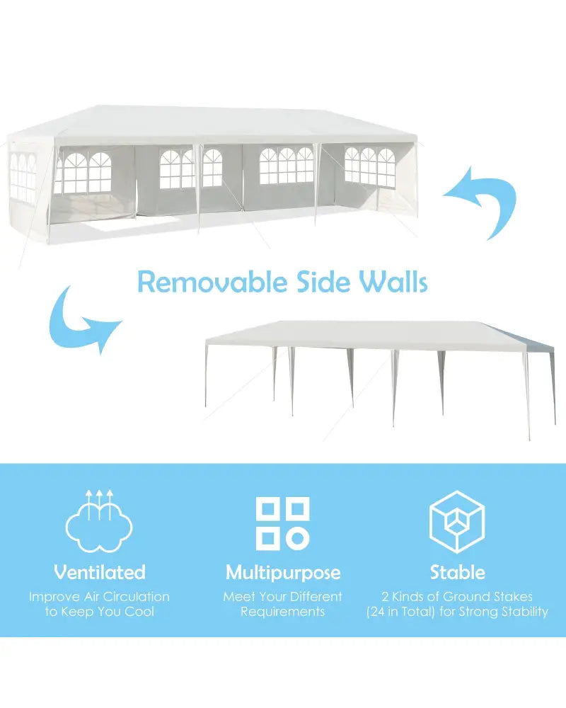 10 x 30 Feet Canopy Tent with 5 Removable Sidewalls for Party Wedding - White - Canopies