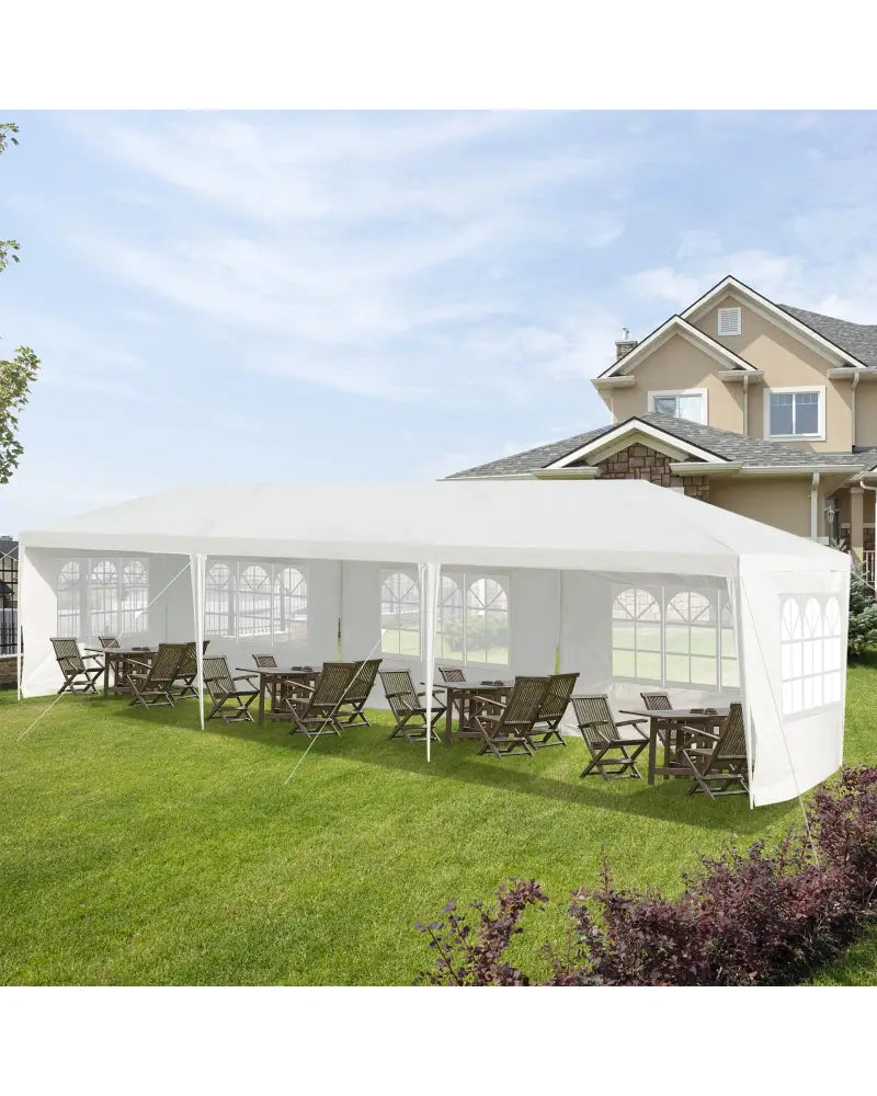 10 x 30 Feet Canopy Tent with 5 Removable Sidewalls for Party Wedding - White - Canopies