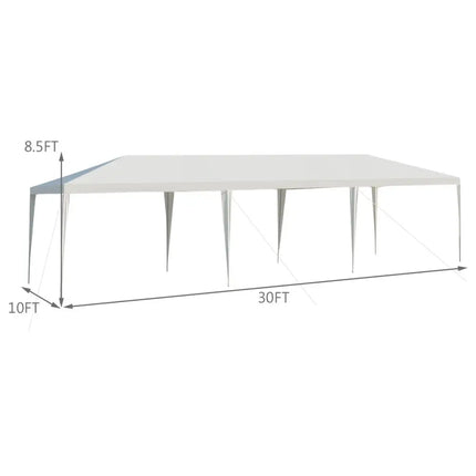 10 x 30 Feet Gazebo Canopy Tent with Connection Stakes and Wind Ropes - White - Canopies