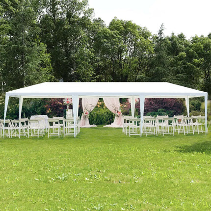 10 x 30 Feet Gazebo Canopy Tent with Connection Stakes and Wind Ropes - White - Canopies