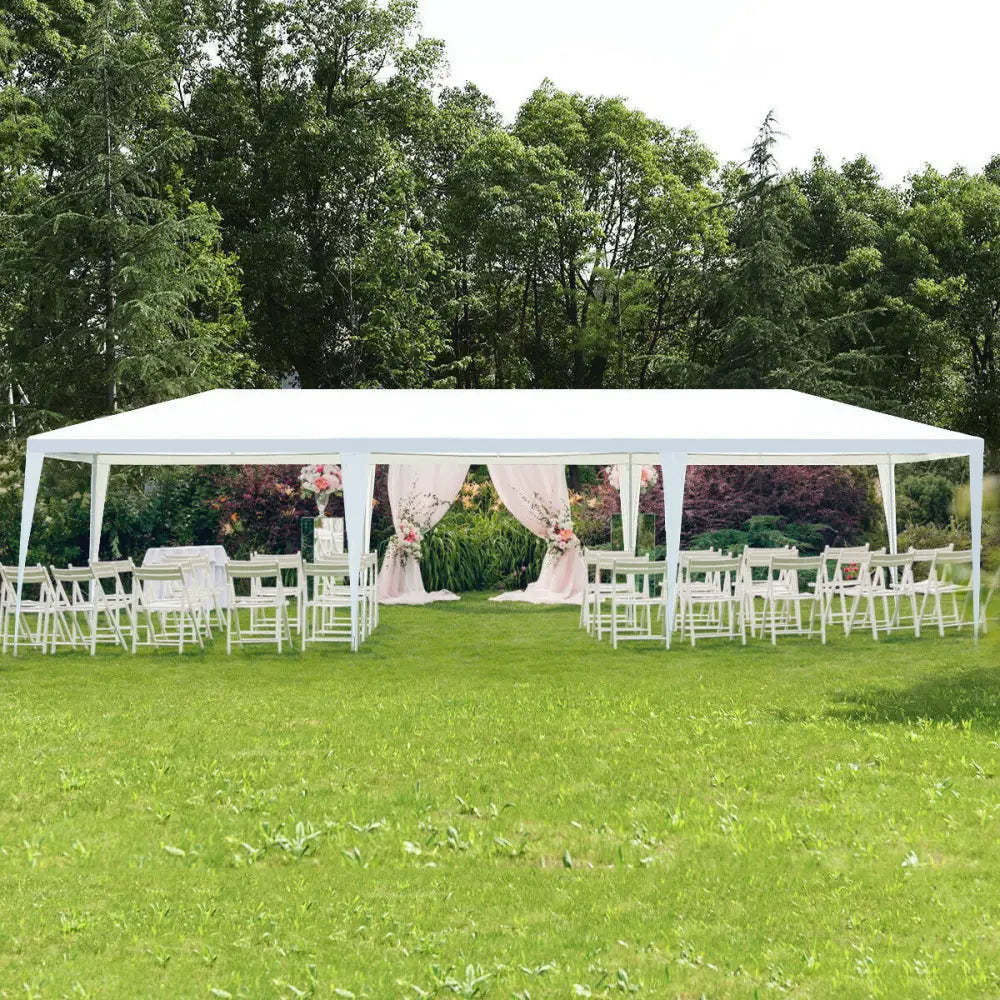 10 x 30 Feet Gazebo Canopy Tent with Connection Stakes and Wind Ropes - White - Canopies