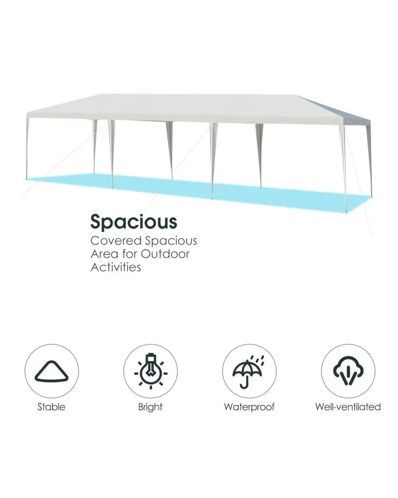 10 x 30 Feet Gazebo Canopy Tent with Connection Stakes and Wind Ropes - White - Canopies