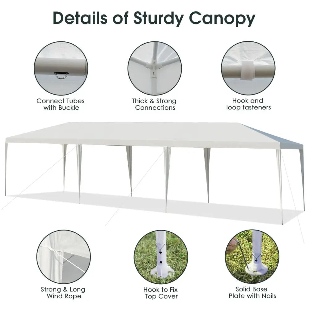 10 x 30 Feet Gazebo Canopy Tent with Connection Stakes and Wind Ropes - White - Canopies