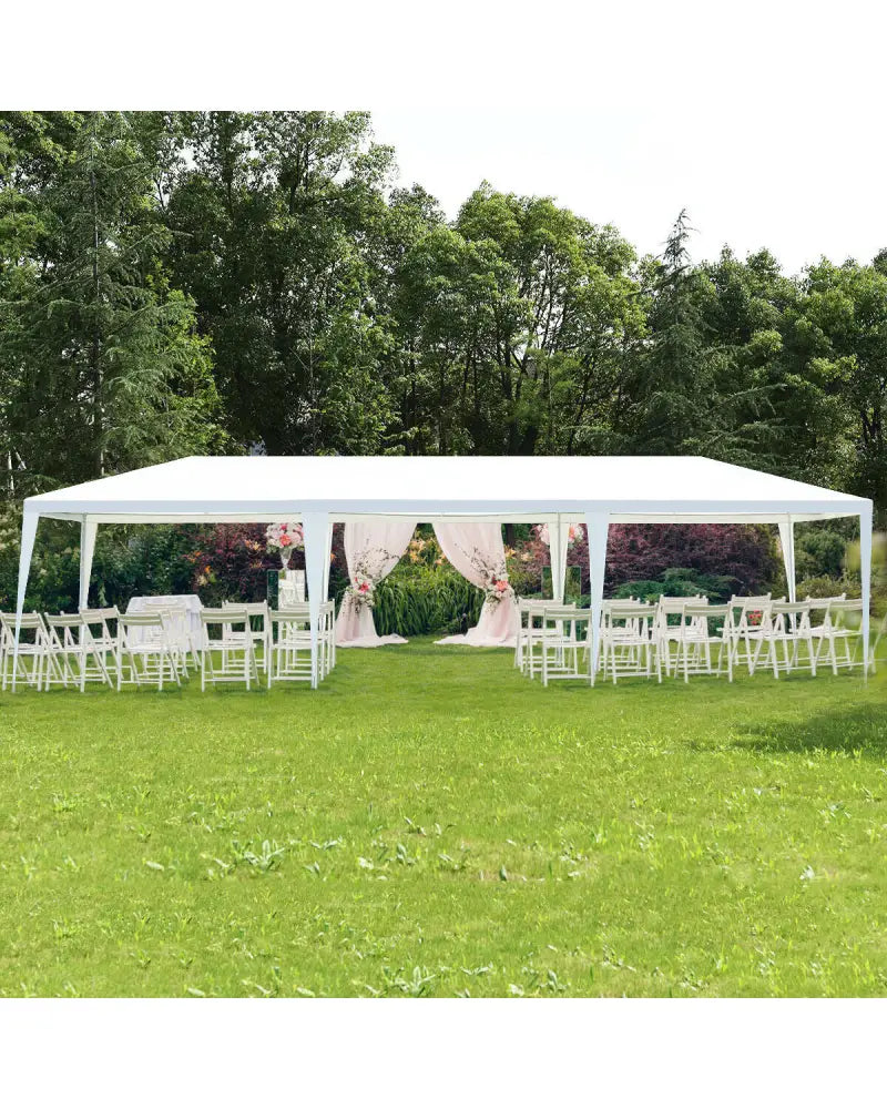 10 x 30 Feet Gazebo Canopy Tent with Connection Stakes and Wind Ropes - White - Canopies