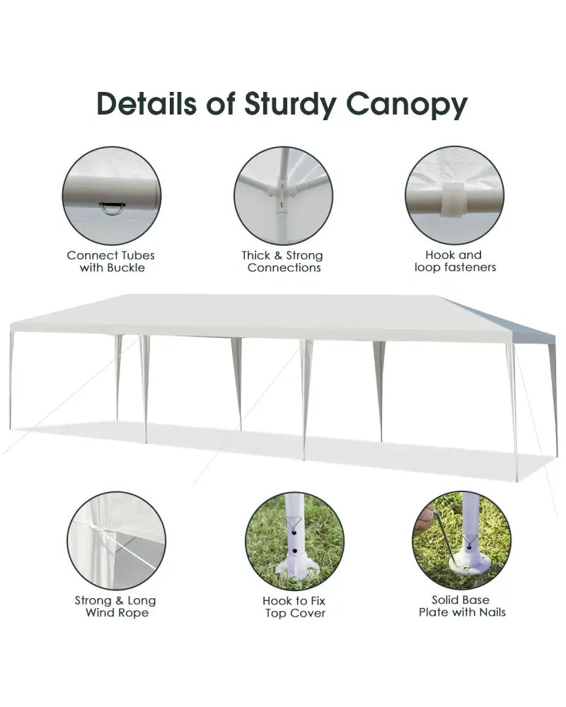 10 x 30 Feet Gazebo Canopy Tent with Connection Stakes and Wind Ropes - White - Canopies