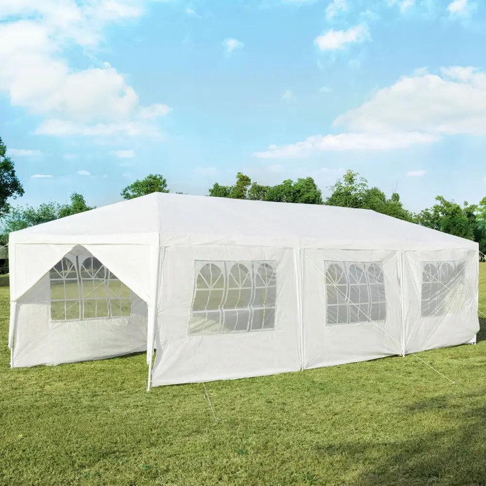 10 x 30 Feet Outdoor Canopy Tent with 6 Removable Sidewalls and 2 Doorways-White - White - Canopies