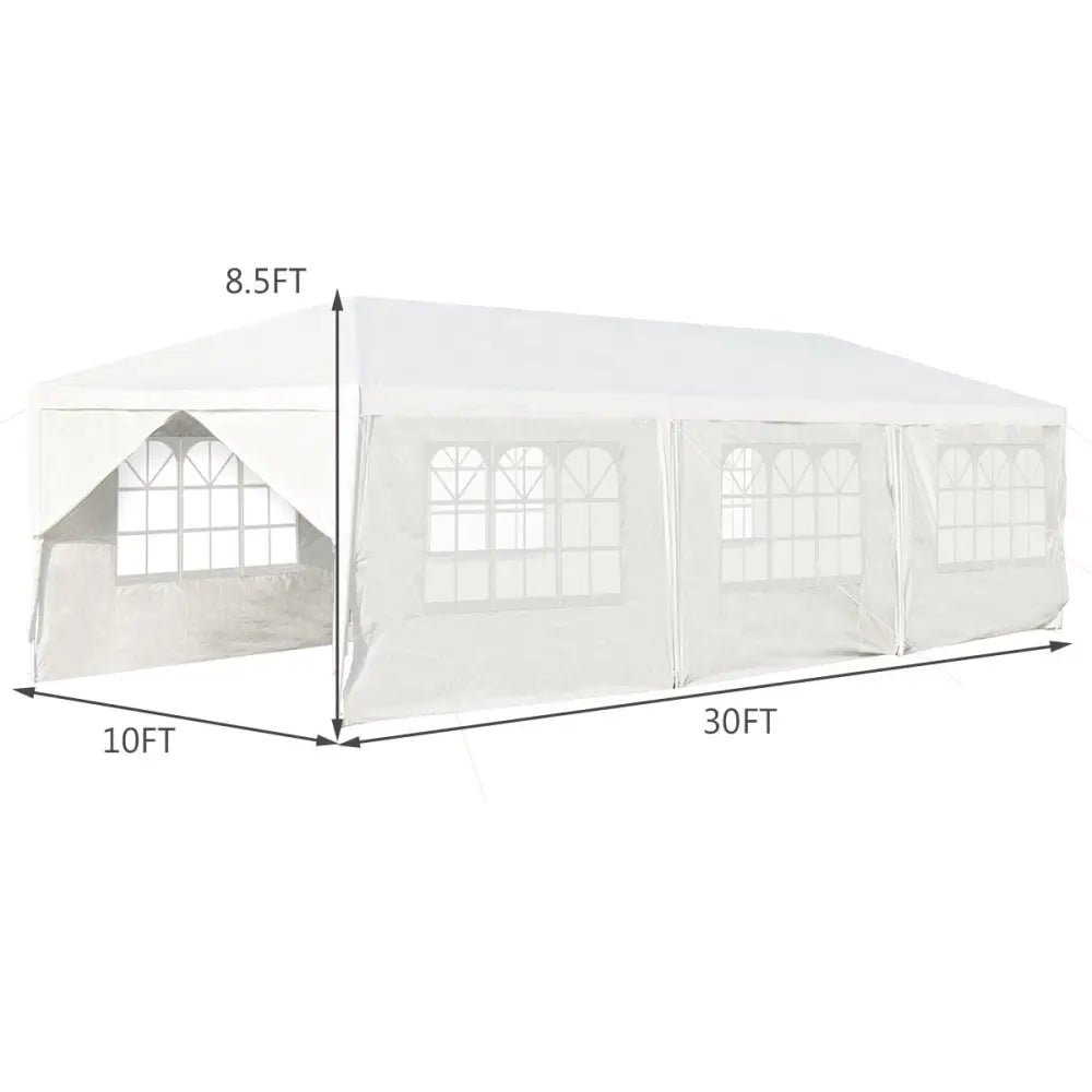10 x 30 Feet Outdoor Canopy Tent with 6 Removable Sidewalls and 2 Doorways-White - White - Canopies
