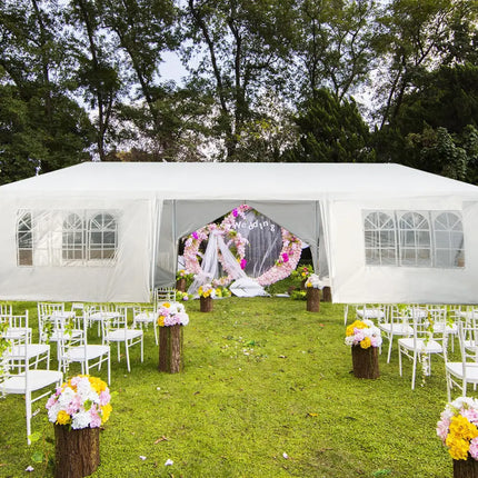 10 x 30 Feet Outdoor Canopy Tent with 6 Removable Sidewalls and 2 Doorways-White - White - Canopies