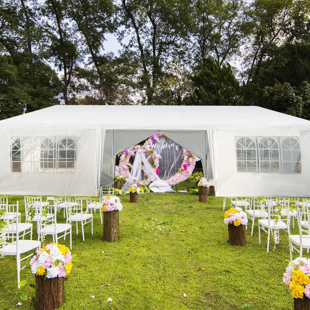 10 x 30 Feet Outdoor Canopy Tent with 6 Removable Sidewalls and 2 Doorways-White - White - Canopies