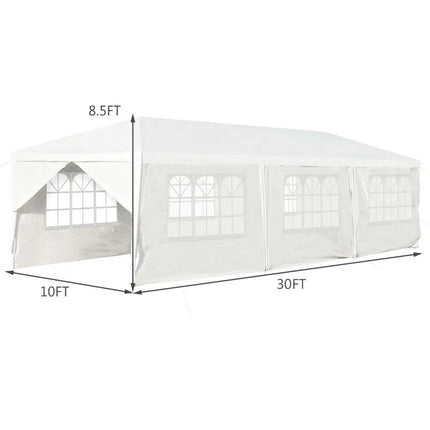 10 x 30 Feet Outdoor Canopy Tent with 6 Removable Sidewalls and 2 Doorways-White - White - Canopies