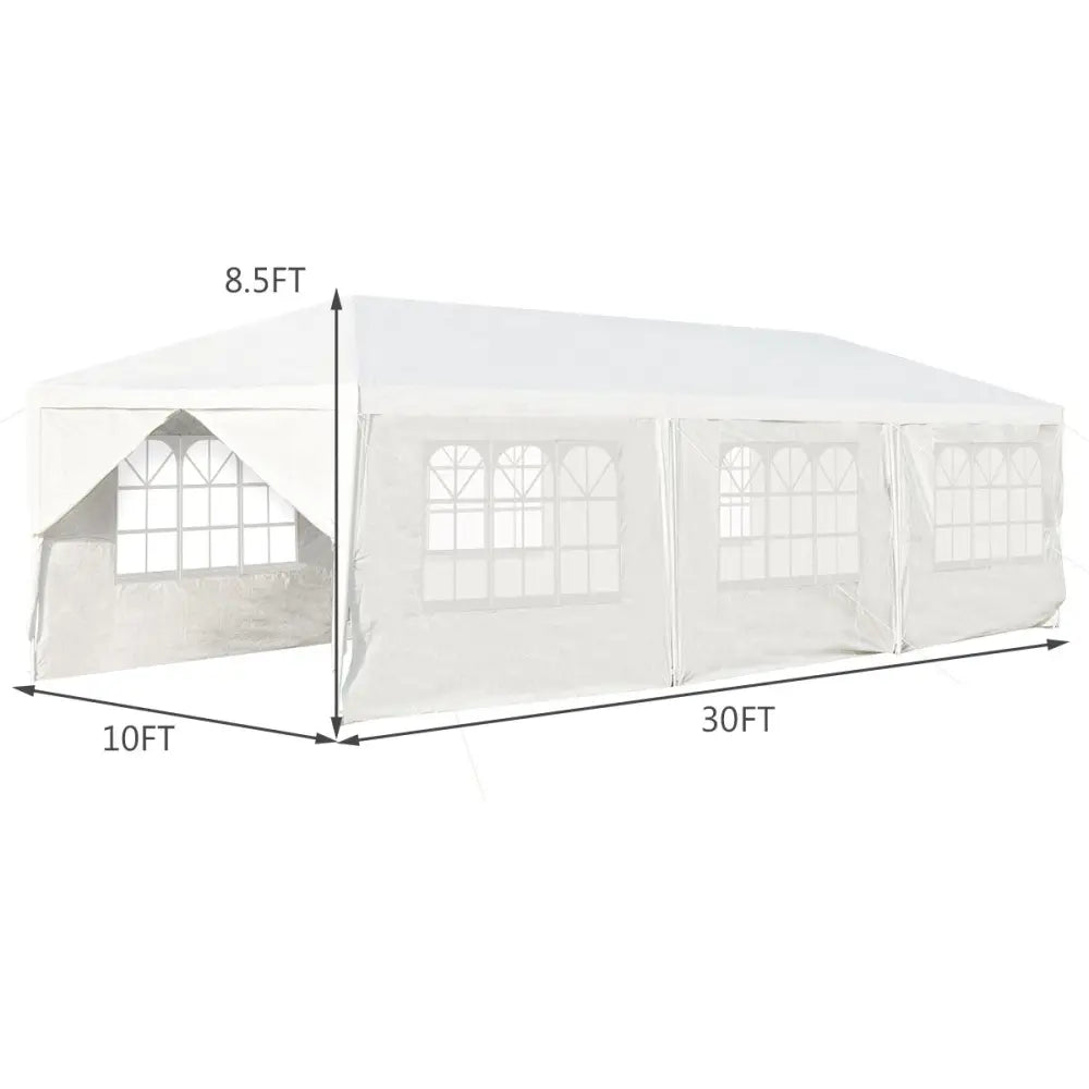 10 x 30 Feet Outdoor Canopy Tent with 6 Removable Sidewalls and 2 Doorways-White - White - Canopies