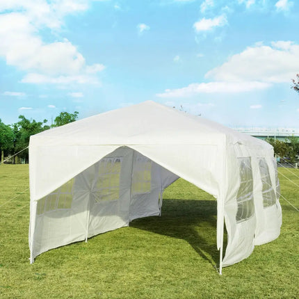 10 x 30 Feet Outdoor Canopy Tent with 6 Removable Sidewalls and 2 Doorways-White - White - Canopies