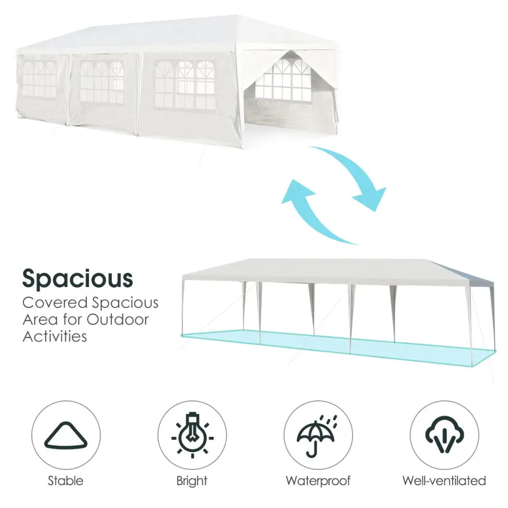 10 x 30 Feet Outdoor Canopy Tent with 6 Removable Sidewalls and 2 Doorways-White - White - Canopies