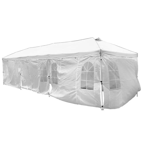 10 x 30 FT Pop Up Canopy Tent with 8 Sidewalls and Adjustable Height-White - White - Canopies