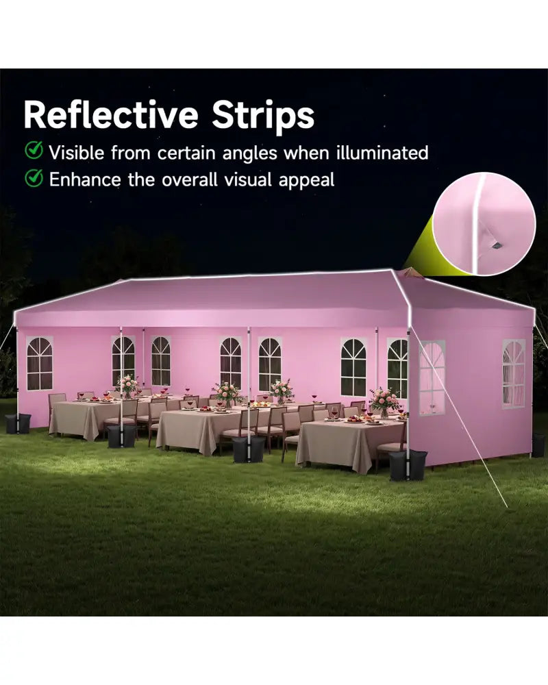 10 x 30 FT Pop Up Canopy Tent with 8 Sidewalls and Adjustable Height-Pink - Pink - Canopies