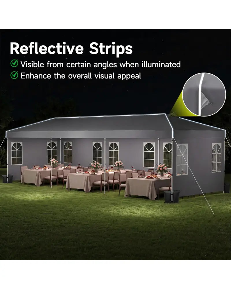 10 x 30 FT Pop Up Canopy Tent with 8 Sidewalls and Adjustable Height-Gray - Gray - Canopies