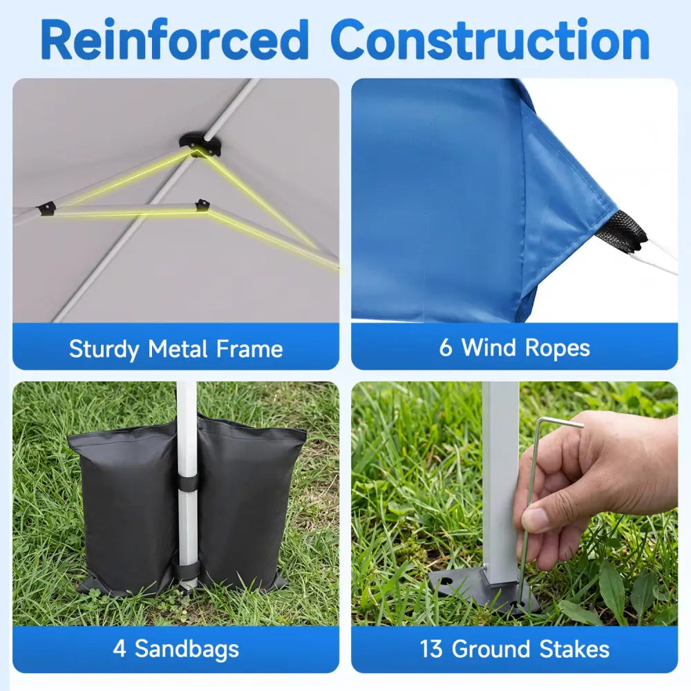 10 x 30 FT Pop Up Canopy Tent with 8 Sidewalls and Adjustable Height-Blue - Blue - Canopies