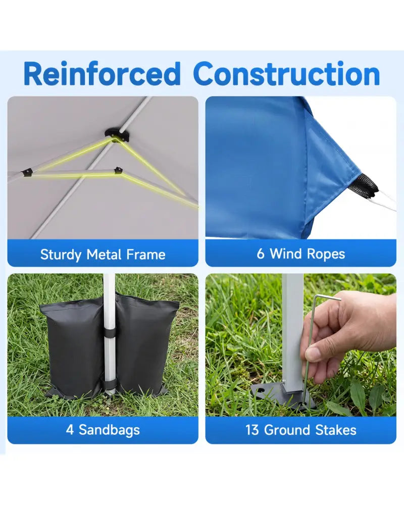 10 x 30 FT Pop Up Canopy Tent with 8 Sidewalls and Adjustable Height-Blue - Blue - Canopies