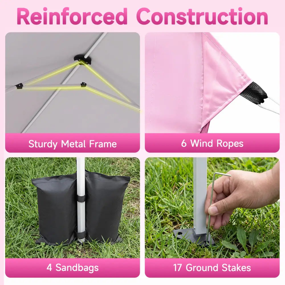 10 x 30 FT Pop Up Canopy Tent with 8 Sidewalls and Adjustable Height-Pink - Pink - Canopies