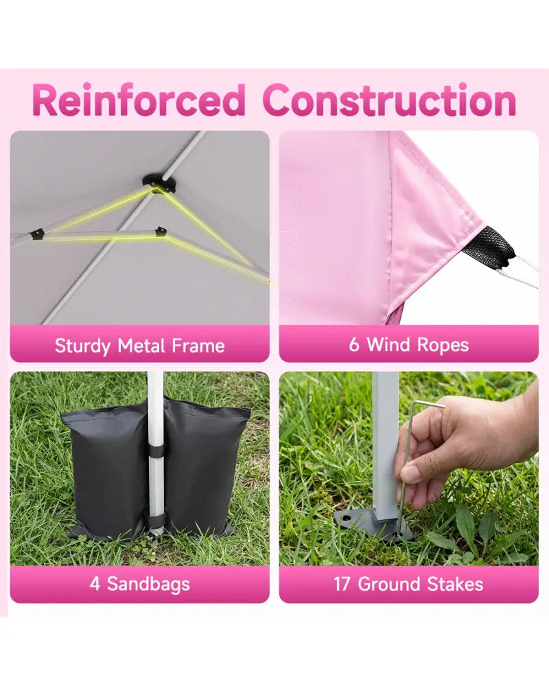 10 x 30 FT Pop Up Canopy Tent with 8 Sidewalls and Adjustable Height-Pink - Pink - Canopies